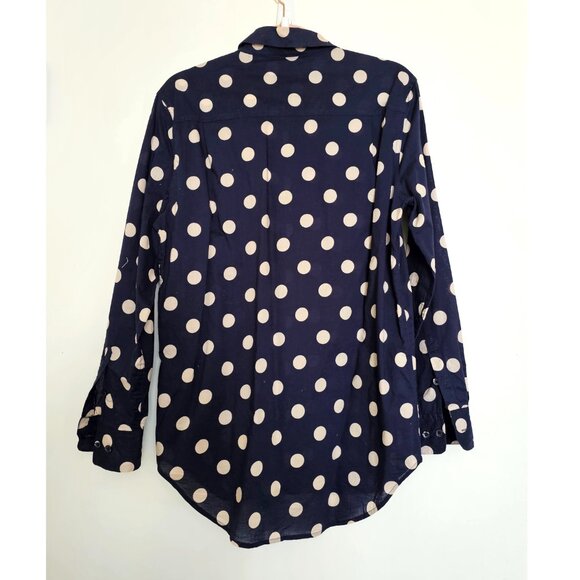 Gap New Tailored Print Shirt 100% Cotton Navy Polka Dot High-Low Button Up M - Picture 3 of 9